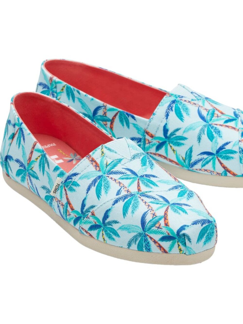 Toms x Paper Source Alpargata Slip On Flats Blue Palm Trees Print Size 8 NEW